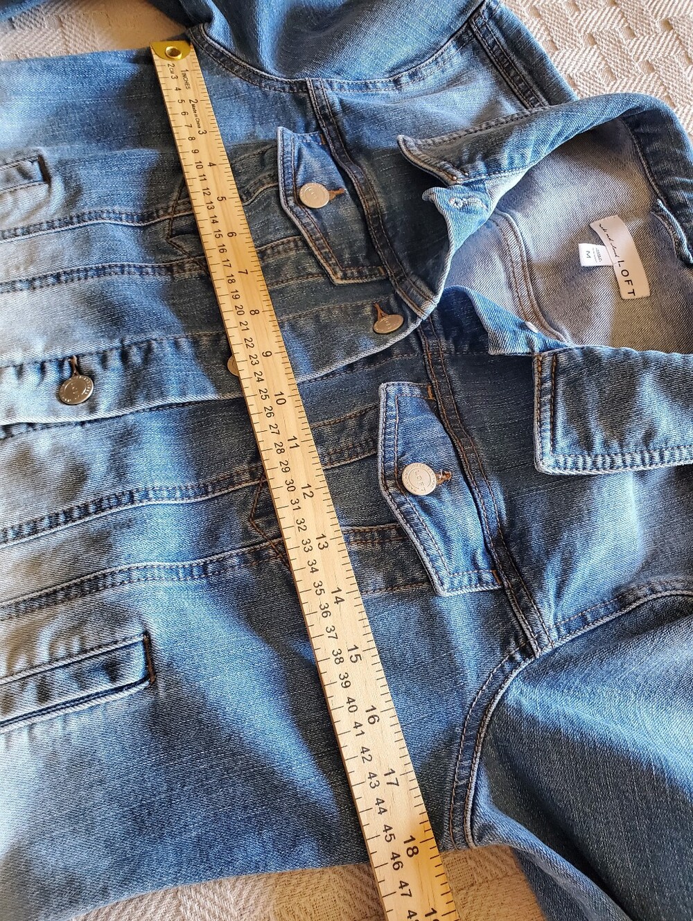 Loft Ombre Dip-dyed Blue White Denium Trucker Jacket - Picture 5 of 12